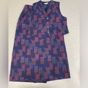 Pendleton Knockabouts Blue Southwest Long Wool Wrap Skirt w/ Vest—Size 12